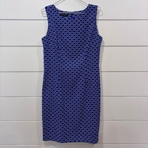 Mario Serrani Italy blue with white pattern crew neck sheath dress size 8